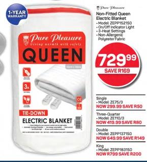 Pure Pleasure Non-Fitted Queen Electric Blanket