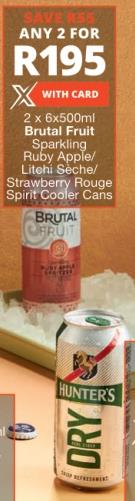 2 x 6x500ml Brutal Fruit Sparkling Ruby Apple/ Litehi Sèche/ Strawberry Rouge Spirit Cooler Cans