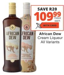 African Dew Cream Liqueur All Variants Each 750ml 