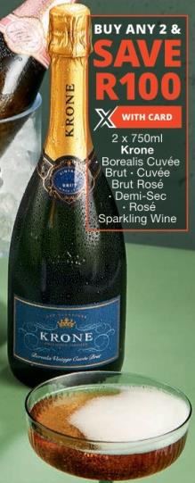2 x 750ml Krone Borealis Cuvée Brut. Cuvée Brut Rosé · Demi-Sec · Rosé Sparkling Wine