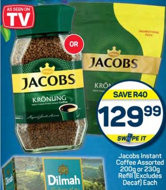 Jacobs Instant Coffee Assorted 200g or 230g RefillExcludes Decaf Each