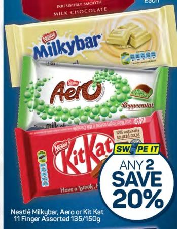 Nestl Milkybar, Aero or Kit Kat Assorted 135/150g