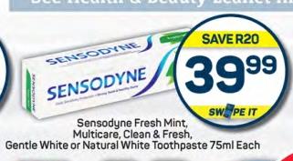 Sensodyne Fresh Mint, Multicare, Clean & Fresh, Gentle White Natural White Taathnaete 75ml Each