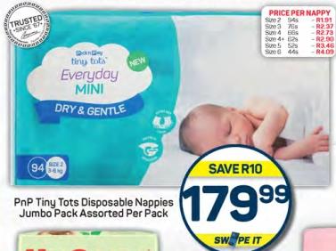 PnP Tiny Tots Disposable Nappies Jumbo Pack Assorted Per Pack