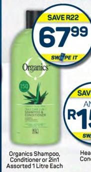 Organics Shampoo, Conditioner or 2in1 Assorted 1Litre Each