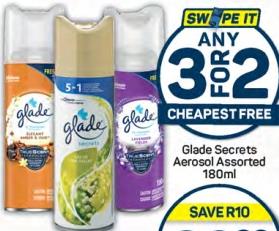 Glade Secrets Aerosol Assorted 180 ml ( Buy Any 3 For 2 Cheapest Free)