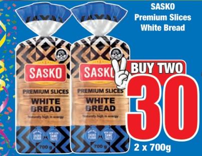 SASKO Premium Slices White Bread 2x700g