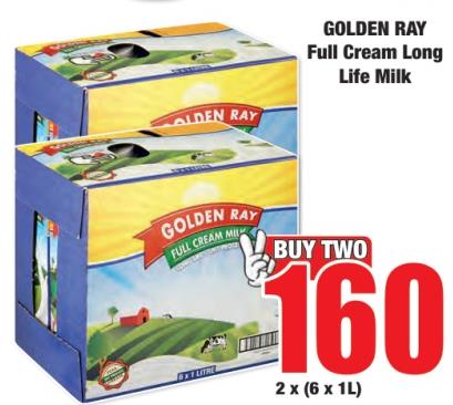 GOLDEN RAY Full Cream Long Life Milk 2x(6x1L)