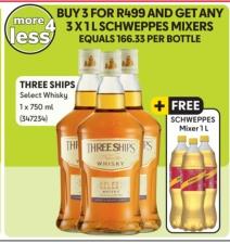 BUY 3 FOR R499 AND GET ANY 3X1LSCHWEPPES MIXERS EQUALS 166.33 PER BOTTLE 