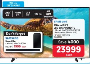 SAMSUNG 216 cm (85") LED Smart UHD TV  