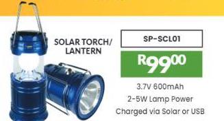 Solar Torch/Lantern with 3.7V 600mAh 2-5W Lamp Power