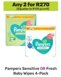 Pampers Sensitive OR Fresh Baby Wipes 4-Pack any 2 