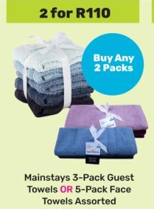 Mainstays 3-Pack Guest Towels OR 5-Pack Face Towels Assorted 