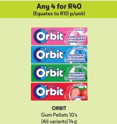 ORBIT Gum Pellets 10's (All variants) 14g Any 4