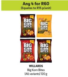 WILLARDS Big Korn Bites (All variants) 120g Any 4