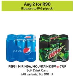 PEPSI, MIRINDA, MOUNTAIN DEW or 7 UP Soft Drink Cans (All variants) any 2 