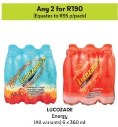 LUCOZADE Energy (All variants) 6 x 360 ml Any 2