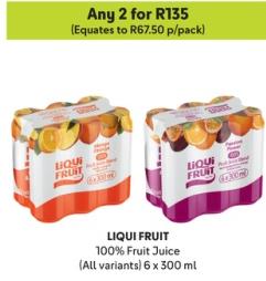 LIQUI FRUIT 100% Fruit Juice (All variants) 6 x 300 ml Any 2