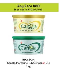 Canola Margarine Tub Original or Lite 1kg Any 2