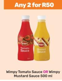 Wimpy Tomato Sauce OR Wimpy Mustard Sauce 500 ml Any 2