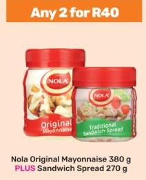 Nola Original Mayonnaise 380 g PLUS Sandwich Spread 270g Any 2