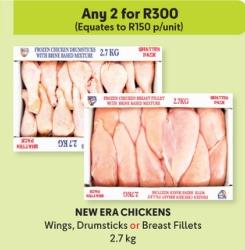 NEW ERA CHICKENS Wings, Drumsticks or Breast Fillets 2.7kg Any 2