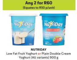 NUTRIDAY Low Fat Fruit Yoghurt or Plain Double Cream Yoghurt (All variants) 900g Any 2