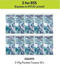 EQUATE 3-Ply Pocket Tissues 10's