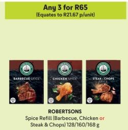 ROBERTSONS Spice Refill (Barbecue, Chicken or Steak & Chops) 128/160/168g Any 2