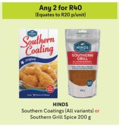 HINDS Southern Coating (All variants) or Southern Grill Spice 200g any 2 