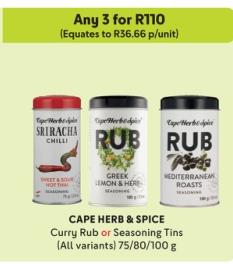 Cape Herb & Spice Curry Rub or Seasoning Tins (All variants) any 3 