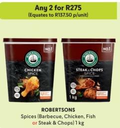 ROBERTSONS Spices (Barbecue, Chicken, Fish or Steak & Chops) any 2 