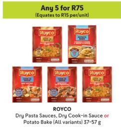 ROYCO Dry Pasta Sauces, Dry Cook-in Sauce or Potato Bake (All variants) 37-57g Any 5