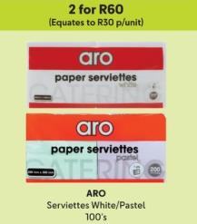 ARO Serviettes White/Pastel 100's 