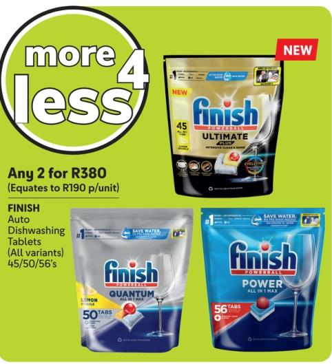 Any 2 FINISH Auto Dishwashing Tablets All Variants 45/50/56's