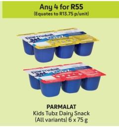 Any 4 PARMALAT Kids Tubz Dairy Snack (All variants) 6 x 75 g