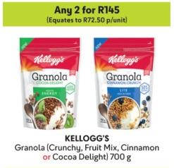 Any 2 KELLOGG'S Granola (Crunchy, Fruit Mix, Cinnamon or Cocoa Delight) 700 g