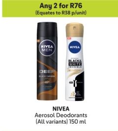 Any 2 NIVEA Aerosol Deodorants (All variants) 150 ml