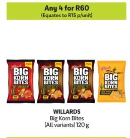 Any 4 WILLARDS Big Korn Bites (All variants) 120 g