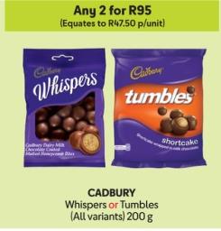 Any 2 CADBURY Whispers or Tumbles (All variants) 200g