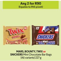 Any 2 MARS, BOUNTY, TWIX or SNICKERS Mini Chocolate Bar Bags (All variants) 227 g