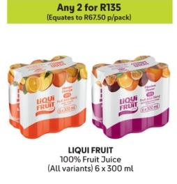 Any 2 LIQUI FRUIT 100% Fruit Juice (All variants) 6 x 300 ml