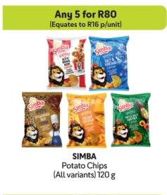 Any 5 SIMBA Potato Chips (All variants) 120 g