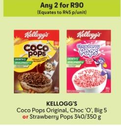 Any 2 KELLOGG'S Coco Pops Original, Choc 'O', Big 5 or Strawberry Pops 340/350 g