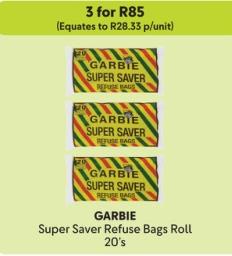 GARBIE Super Saver Refuse Bags Roll 20's