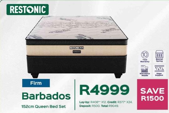 Restonic Firm Barbados 152cm Queen Bed Set