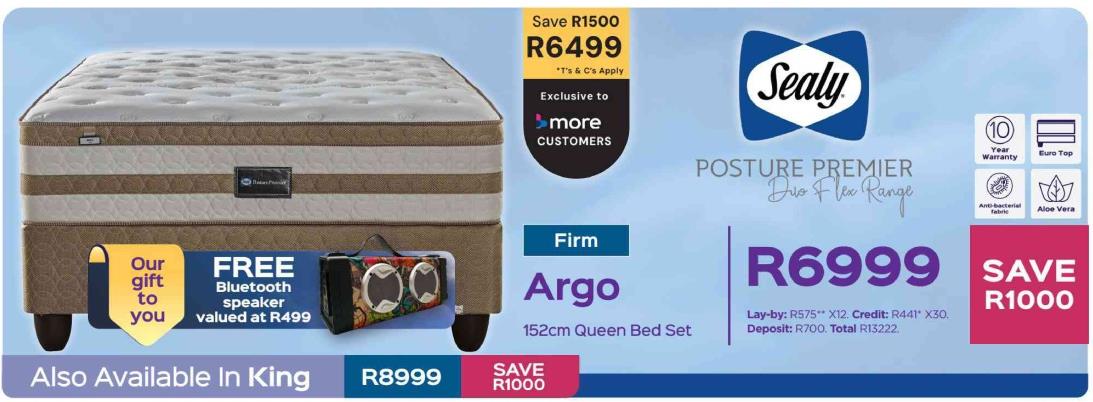 Sealy Posture Premier Argo 152cm King Bed Set