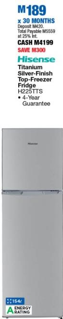 Hisense Titanium Silver-Finish Top-Freezer Fridge H225TTS