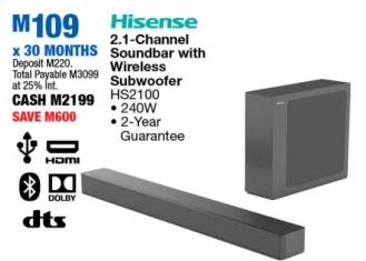 Hisense 2.1-Channel Soundbar with Wireless Subwoofer