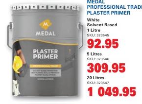 MEDAL PROFESSIONAL TRADE PLASTER PRIMER White Solvent Based 1 Litre